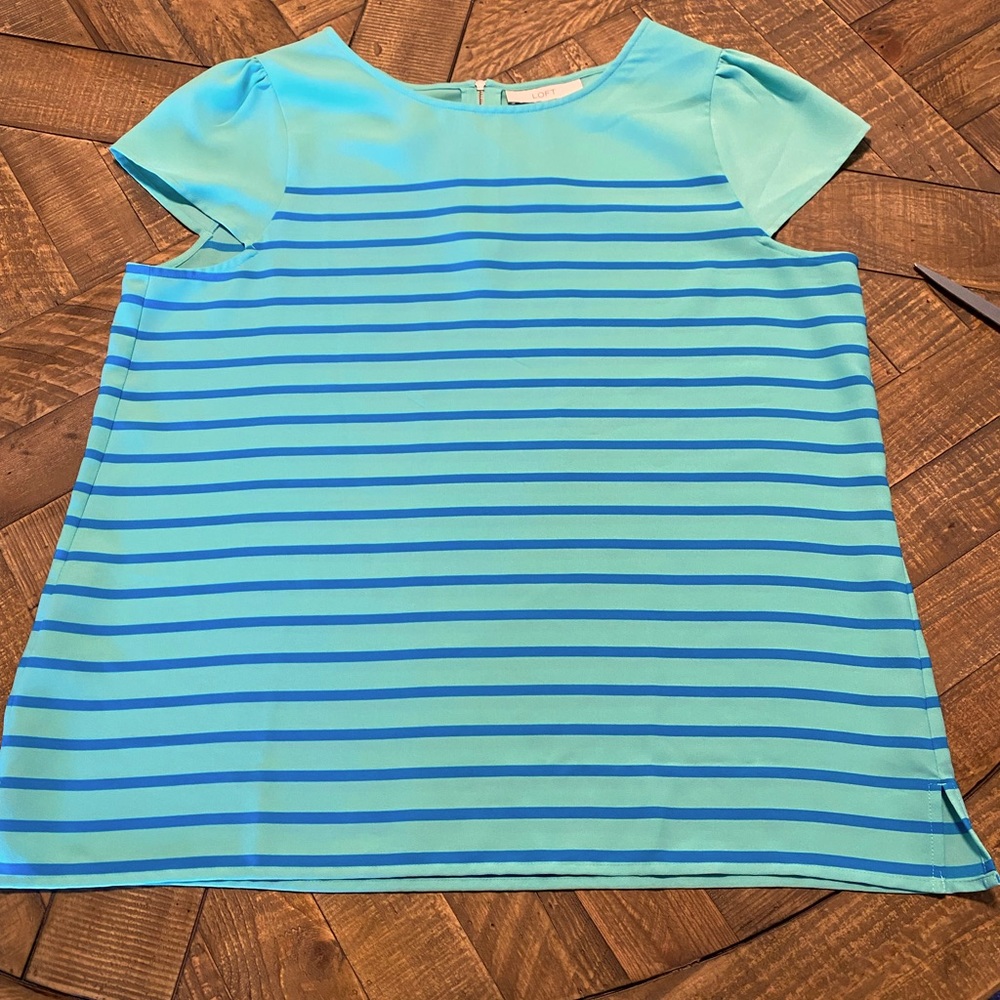 Loft Light Teal and Blue Striped Blouse